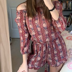 Red pattern cold shoulder romper American Eagle